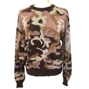 VTG 90s Black Duck‎ Camo Knit Sweater Brown Pink Distressed USA M Soft Grunge